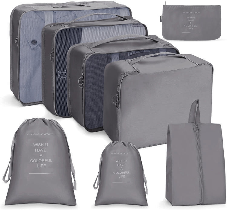 Travel Storage Bag Set Folding Storage Bag, 7 In 1, 8 In 1 Beam Mouth, 8 In 1 Cosmetic Bag, 8 In 1 Toiletry Bag, 9 In 1 Cosmetic Bag, 9 In 1 Toiletry Bag 8 In 1 Beam Mouth Gray