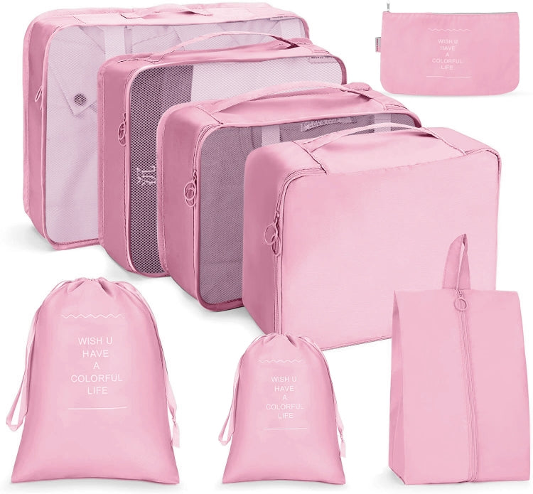 Travel Storage Bag Set Folding Storage Bag, 7 In 1, 8 In 1 Beam Mouth, 8 In 1 Cosmetic Bag, 8 In 1 Toiletry Bag, 9 In 1 Cosmetic Bag, 9 In 1 Toiletry Bag 8 In 1 Beam Mouth Pink