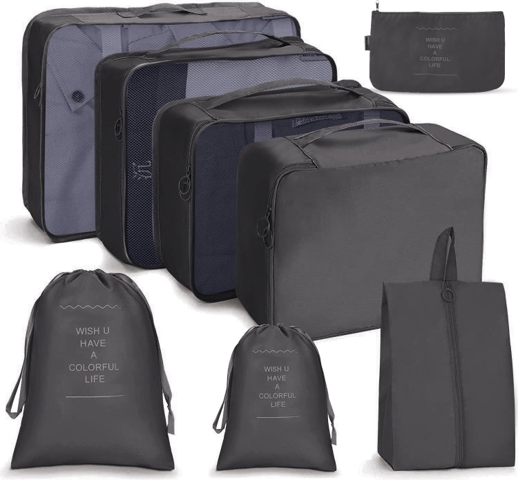 Travel Storage Bag Set Folding Storage Bag, 7 In 1, 8 In 1 Beam Mouth, 8 In 1 Cosmetic Bag, 8 In 1 Toiletry Bag, 9 In 1 Cosmetic Bag, 9 In 1 Toiletry Bag 8 In 1 Beam Mouth Black