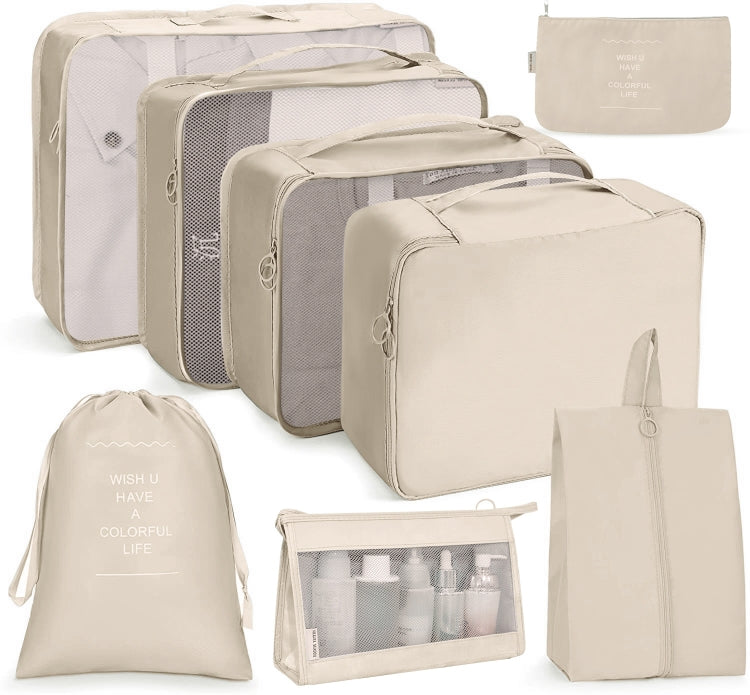 Travel Storage Bag Set Folding Storage Bag, 7 In 1, 8 In 1 Beam Mouth, 8 In 1 Cosmetic Bag, 8 In 1 Toiletry Bag, 9 In 1 Cosmetic Bag, 9 In 1 Toiletry Bag 8 In 1 Cosmetic Bag Beige