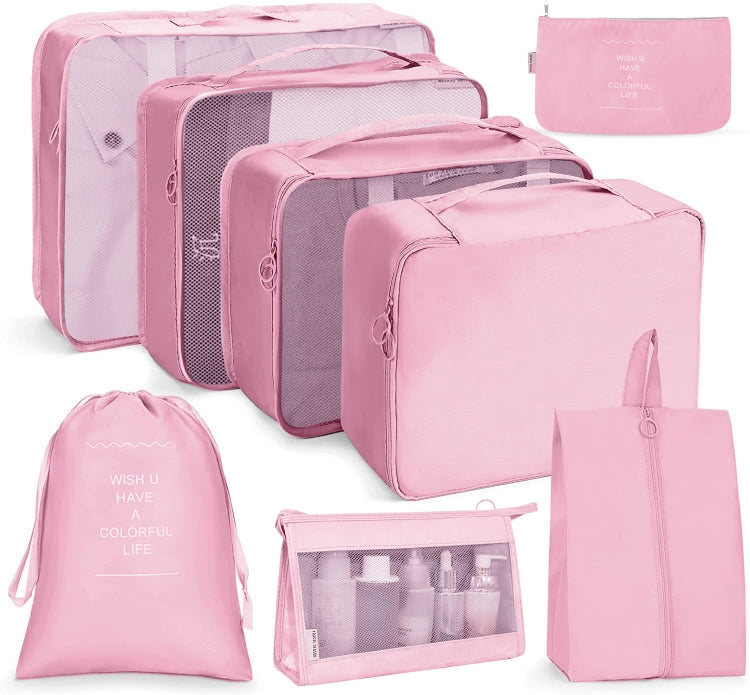 Travel Storage Bag Set Folding Storage Bag, 7 In 1, 8 In 1 Beam Mouth, 8 In 1 Cosmetic Bag, 8 In 1 Toiletry Bag, 9 In 1 Cosmetic Bag, 9 In 1 Toiletry Bag 8 In 1 Cosmetic Bag Pink