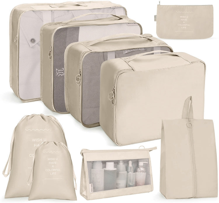 Travel Storage Bag Set Folding Storage Bag, 7 In 1, 8 In 1 Beam Mouth, 8 In 1 Cosmetic Bag, 8 In 1 Toiletry Bag, 9 In 1 Cosmetic Bag, 9 In 1 Toiletry Bag 9 In 1 Cosmetic Bag Beige