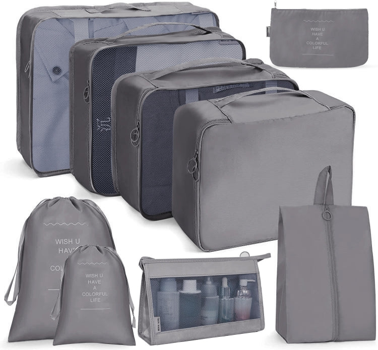 Travel Storage Bag Set Folding Storage Bag, 7 In 1, 8 In 1 Beam Mouth, 8 In 1 Cosmetic Bag, 8 In 1 Toiletry Bag, 9 In 1 Cosmetic Bag, 9 In 1 Toiletry Bag 9 In 1 Cosmetic Bag Gray