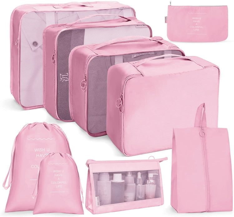 Travel Storage Bag Set Folding Storage Bag, 7 In 1, 8 In 1 Beam Mouth, 8 In 1 Cosmetic Bag, 8 In 1 Toiletry Bag, 9 In 1 Cosmetic Bag, 9 In 1 Toiletry Bag 9 In 1 Cosmetic Bag Pink