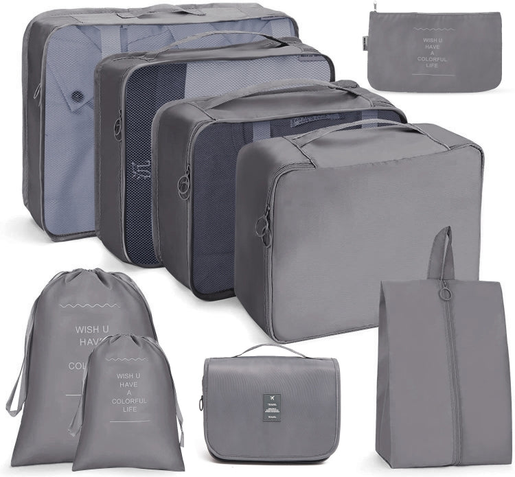 Travel Storage Bag Set Folding Storage Bag, 7 In 1, 8 In 1 Beam Mouth, 8 In 1 Cosmetic Bag, 8 In 1 Toiletry Bag, 9 In 1 Cosmetic Bag, 9 In 1 Toiletry Bag 9 In 1 Toiletry Bag Gray