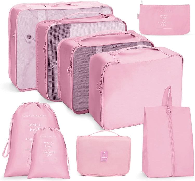 Travel Storage Bag Set Folding Storage Bag, 7 In 1, 8 In 1 Beam Mouth, 8 In 1 Cosmetic Bag, 8 In 1 Toiletry Bag, 9 In 1 Cosmetic Bag, 9 In 1 Toiletry Bag 9 In 1 Toiletry Bag Pink