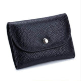 Short Mini Slim Top-grain Leather Wallet Card Bag Zip Coin Pocket, Gray, Black, Blue, Pink, Big Red