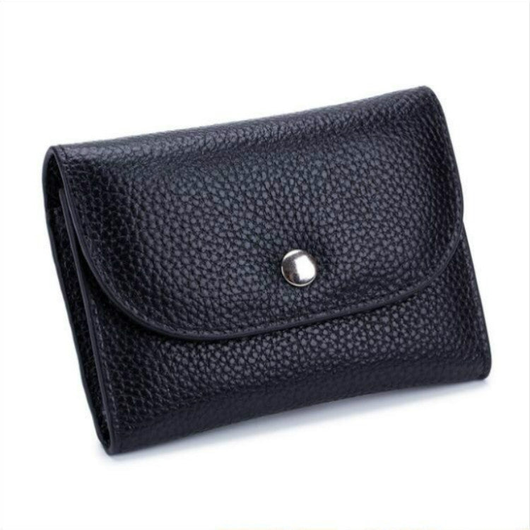 Short Mini Slim Top-grain Leather Wallet Card Bag Zip Coin Pocket, Gray, Black, Blue, Pink, Big Red
