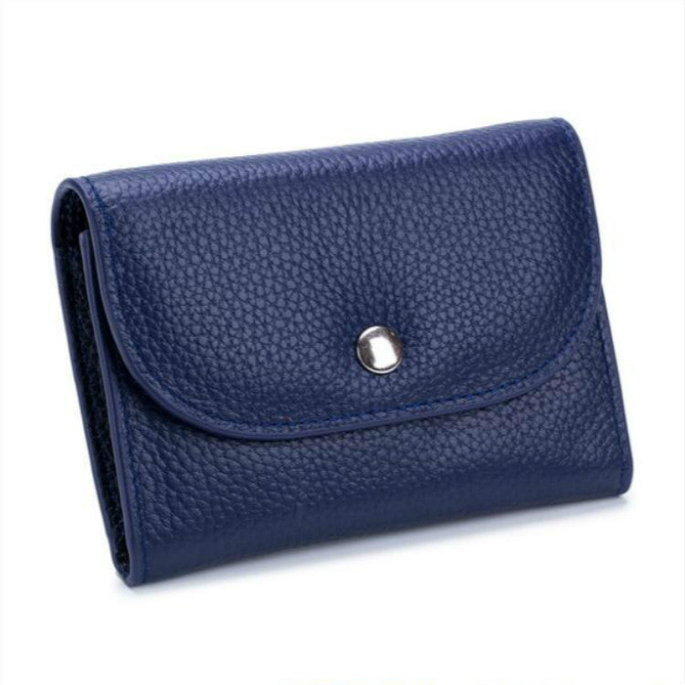 Short Mini Slim Top-grain Leather Wallet Card Bag Zip Coin Pocket, Gray, Black, Blue, Pink, Big Red