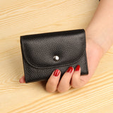 Short Mini Slim Top-grain Leather Wallet Card Bag Zip Coin Pocket, Gray, Black, Blue, Pink, Big Red