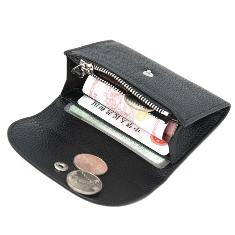 Short Mini Slim Top-grain Leather Wallet Card Bag Zip Coin Pocket, Gray, Black, Blue, Pink, Big Red