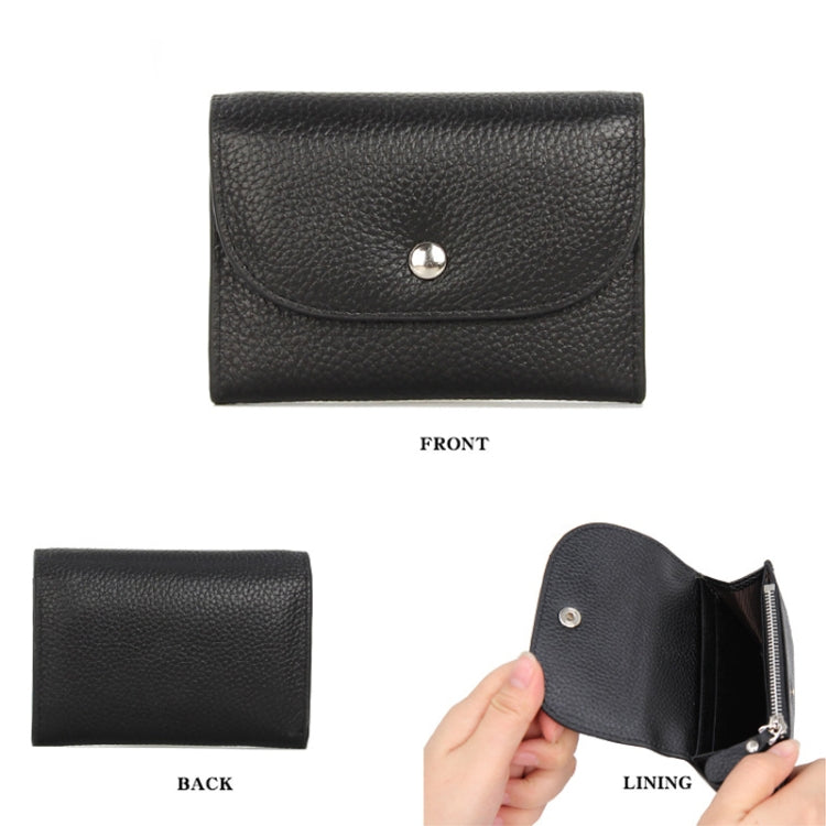 Short Mini Slim Top-grain Leather Wallet Card Bag Zip Coin Pocket, Gray, Black, Blue, Pink, Big Red
