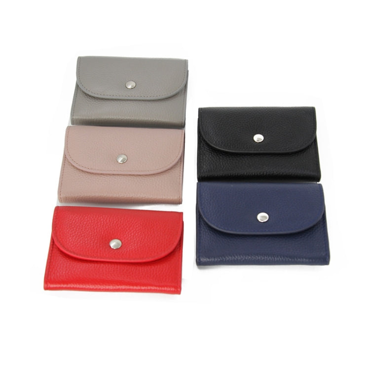 Short Mini Slim Top-grain Leather Wallet Card Bag Zip Coin Pocket, Gray, Black, Blue, Pink, Big Red