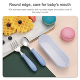 3 PCS/ Set 304 Stainless Steel Spoon and Fork Box Cute Baby Kindergarten Tableware Set