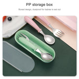 3 PCS/ Set 304 Stainless Steel Spoon and Fork Box Cute Baby Kindergarten Tableware Set