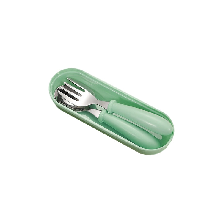 3 PCS/ Set 304 Stainless Steel Spoon and Fork Box Cute Baby Kindergarten Tableware Set Green