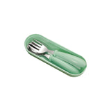 3 PCS/ Set 304 Stainless Steel Spoon and Fork Box Cute Baby Kindergarten Tableware Set Green