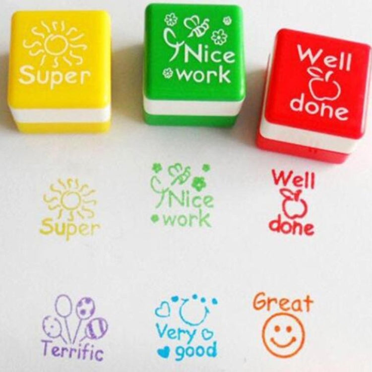 24 PCS / Box Teacher Comments Cartoon Plastic Square Stamps Colorful Pattern Children Toy Stamps, Square Stamps Square Stamps