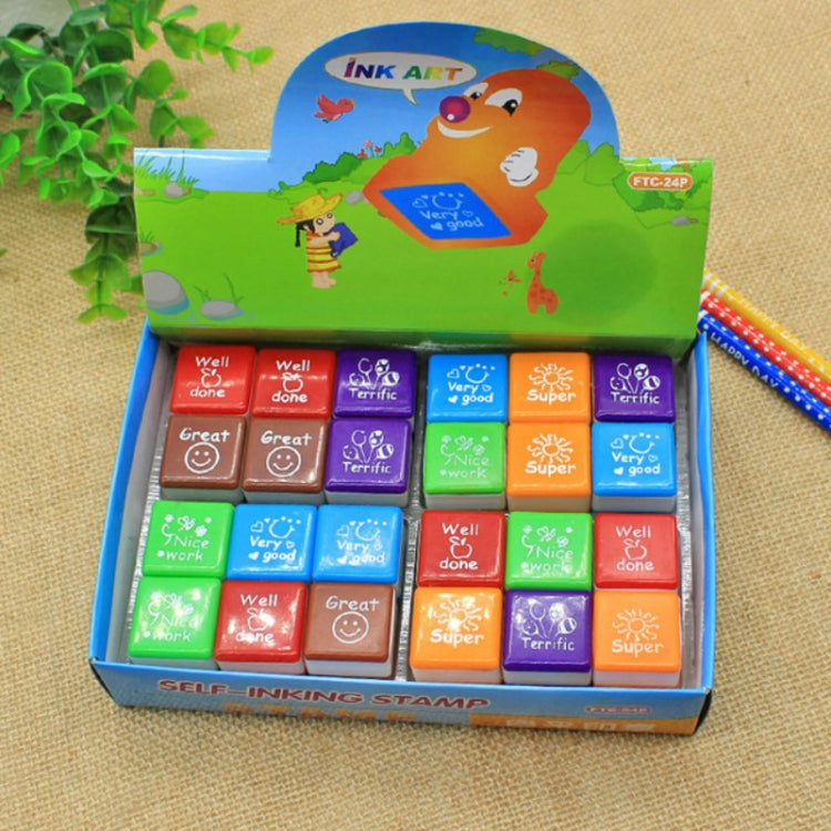 24 PCS / Box Teacher Comments Cartoon Plastic Square Stamps Colorful Pattern Children Toy Stamps, Square Stamps