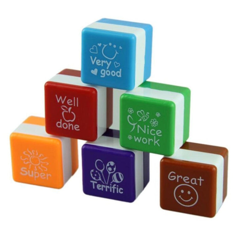 24 PCS / Box Teacher Comments Cartoon Plastic Square Stamps Colorful Pattern Children Toy Stamps, Square Stamps