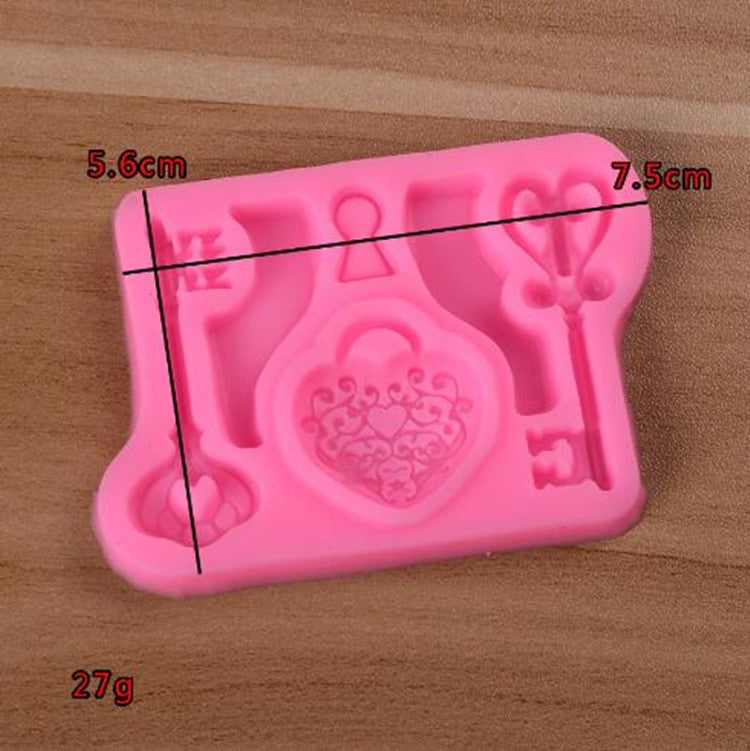 2 PCS Food Love Lock Key Fondant Silicone Mold DIY Baking Cake Decoration Tool, Food Love Lock Key Shape