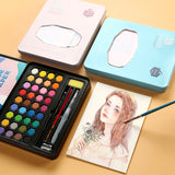 36 in 1 Solid Watercolor Paint Portable Tin Box Beginner Hand-painted Painting Tool Set