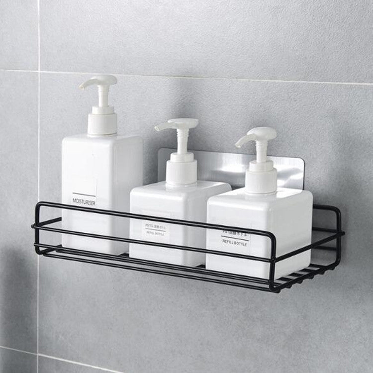 Wrought Iron Bathroom Shelf Wall Mounted Free Punch Toilet Rack, Square (Black)