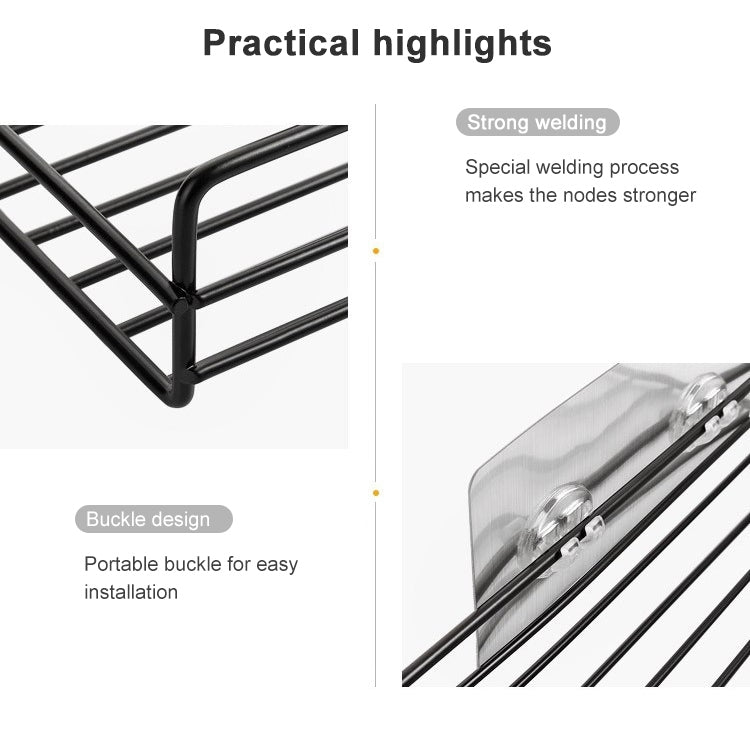 Wrought Iron Bathroom Shelf Wall Mounted Free Punch Toilet Rack, Square (Black)