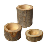 3 PCS Mini Natural Log Round Home Office Garden Decoration Succulent Plant Pot Candle Holder Small Bonsai Home Decoration, S, M, L