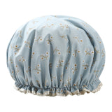 Thick Waterproof Bath Hat Double Layer Shower Hair Cover Women Supplies Shower Caps, Size:28cm Blue Small Flower