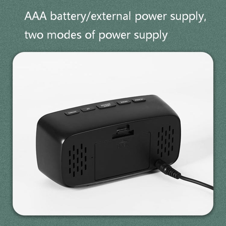 Battery Plug-In Dual-Purpose LED Clock Bedside Alarm Clock,, Rectangular Black Surface White Light