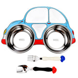 304 Stainless Steel Children Car Dinner Plate, Red, Blue, Blue (removable and washable) Blue