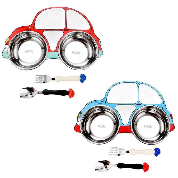 304 Stainless Steel Children Car Dinner Plate, Red, Blue, Blue (removable and washable)
