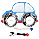 304 Stainless Steel Children Car Dinner Plate, Red, Blue, Blue (removable and washable) Blue (removable and washable)