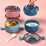 Round Portable Insulation Partitioned Lunch Box Student Office Workers Heated Microwave Oven Bento Box, Single Layer