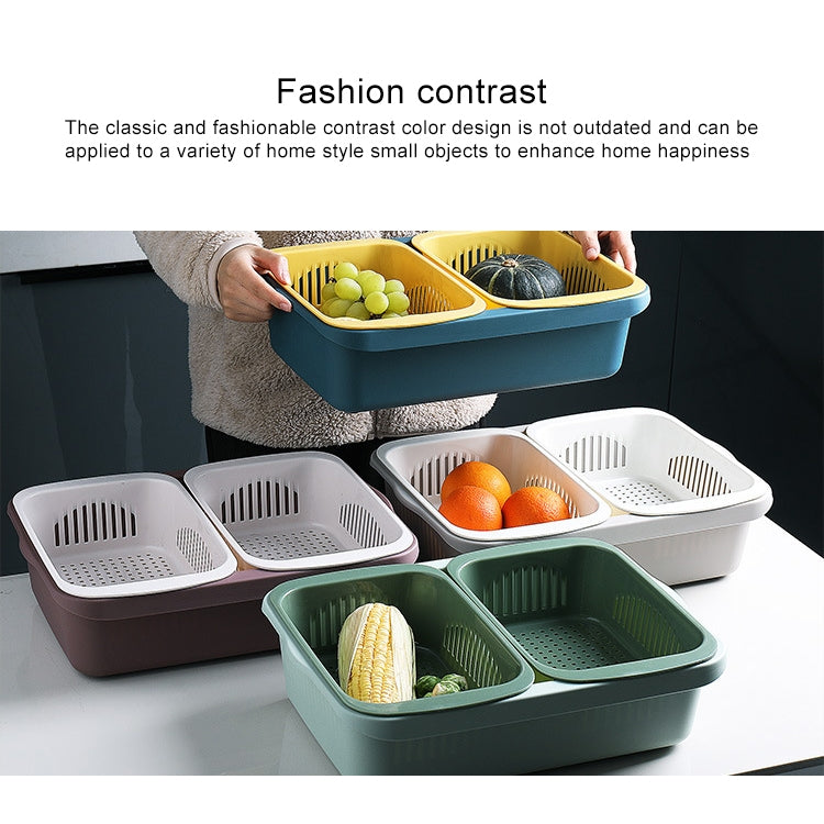 Double-layer Classification Square Drain Basket Kitchen Household Plastic Fruit and Vegetable Basket, Dark Red, Yellow Blue, Grass Green, Light Gray