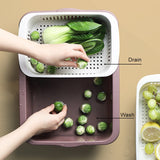 Double-layer Classification Square Drain Basket Kitchen Household Plastic Fruit and Vegetable Basket, Dark Red, Yellow Blue, Grass Green, Light Gray