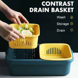 Double-layer Classification Square Drain Basket Kitchen Household Plastic Fruit and Vegetable Basket, Dark Red, Yellow Blue, Grass Green, Light Gray