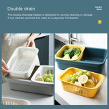 Double-layer Classification Square Drain Basket Kitchen Household Plastic Fruit and Vegetable Basket, Dark Red, Yellow Blue, Grass Green, Light Gray