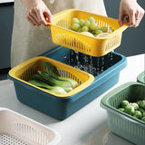Double-layer Classification Square Drain Basket Kitchen Household Plastic Fruit and Vegetable Basket, Dark Red, Yellow Blue, Grass Green, Light Gray