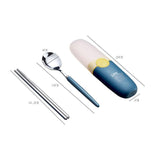 2 in 1 Simple Child Student Travel Portable 304 Stainless Steel Spoon Chopsticks Cutlery Set