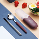 2 in 1 Simple Child Student Travel Portable 304 Stainless Steel Spoon Chopsticks Cutlery Set