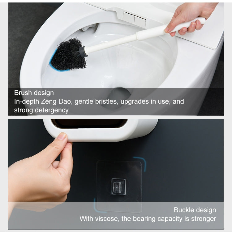 Wall-mounted Toilet Brush Simple No-punching Bathroom Cleaning Brush, White, Black
