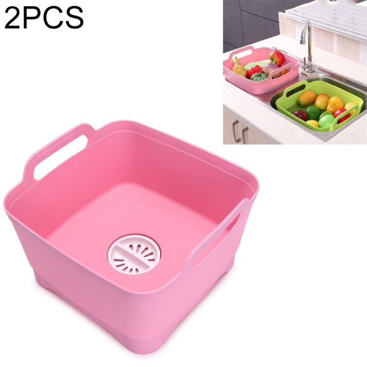 2 PCS Multifunctional Mobile Sink Kitchen Plastic Vegetable Washing Basket Fruit And Vegetable Storage Drain Basket, Pink, Purple, Green, Blue, White, Dark Gray, Dark Green Pink