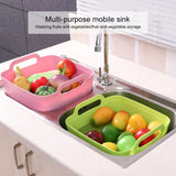 2 PCS Multifunctional Mobile Sink Kitchen Plastic Vegetable Washing Basket Fruit And Vegetable Storage Drain Basket, Pink, Purple, Green, Blue, White, Dark Gray, Dark Green
