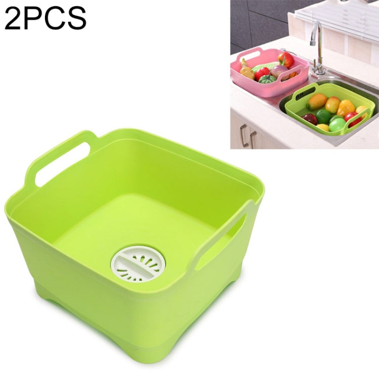 2 PCS Multifunctional Mobile Sink Kitchen Plastic Vegetable Washing Basket Fruit And Vegetable Storage Drain Basket, Pink, Purple, Green, Blue, White, Dark Gray, Dark Green Green