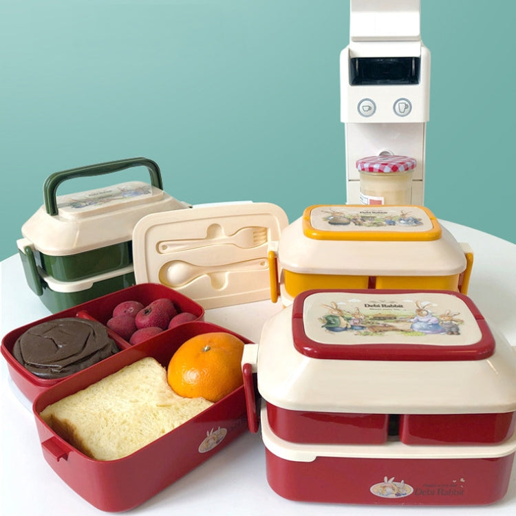 Cute Rabbit Double Layer Plastic Lunch Box Large Capacity Portable Lunch Box, Style:, Small Red, Small Yellow, Large Red, Large Green, Large Yellow