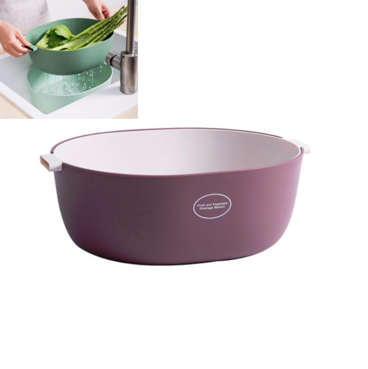 Kitchen Rice Pan Double-dish Vegetable Drain Basket Plastic Fruit Basket, U Shape Light Green, U Shape Dark Red, U Shape Light Gray, O Shape Light Green, O Shape Dark Red