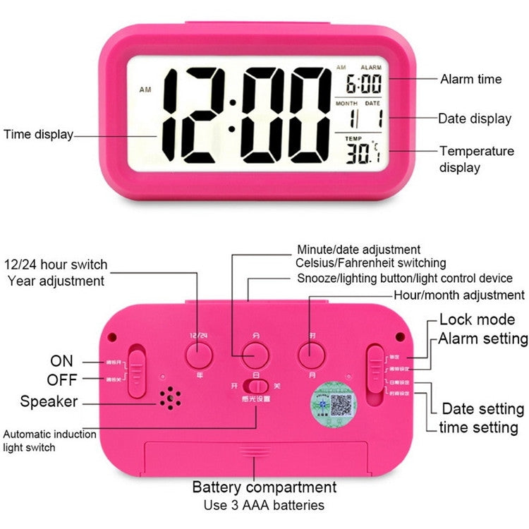 Temperature Type Lazy Snooze Alarm Mute Backlit Electronic Clock, Battery(White), Battery(Green), Battery(Black), Battery(Blue), Battery(Rose Red)