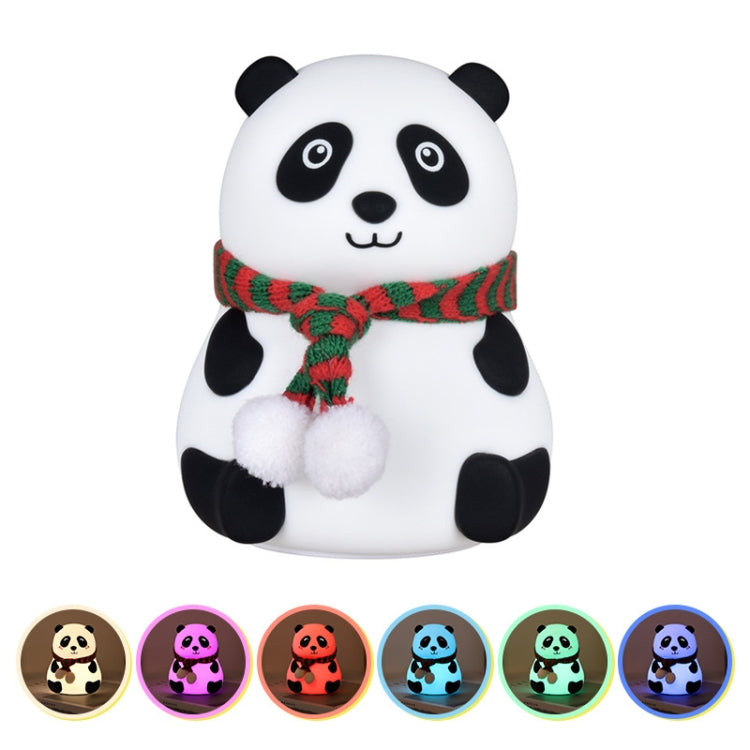 Cute Panda Night Light USB Charging Touch Control Colorful Silicone Bedside Lamp, Big Eyes, Squinting